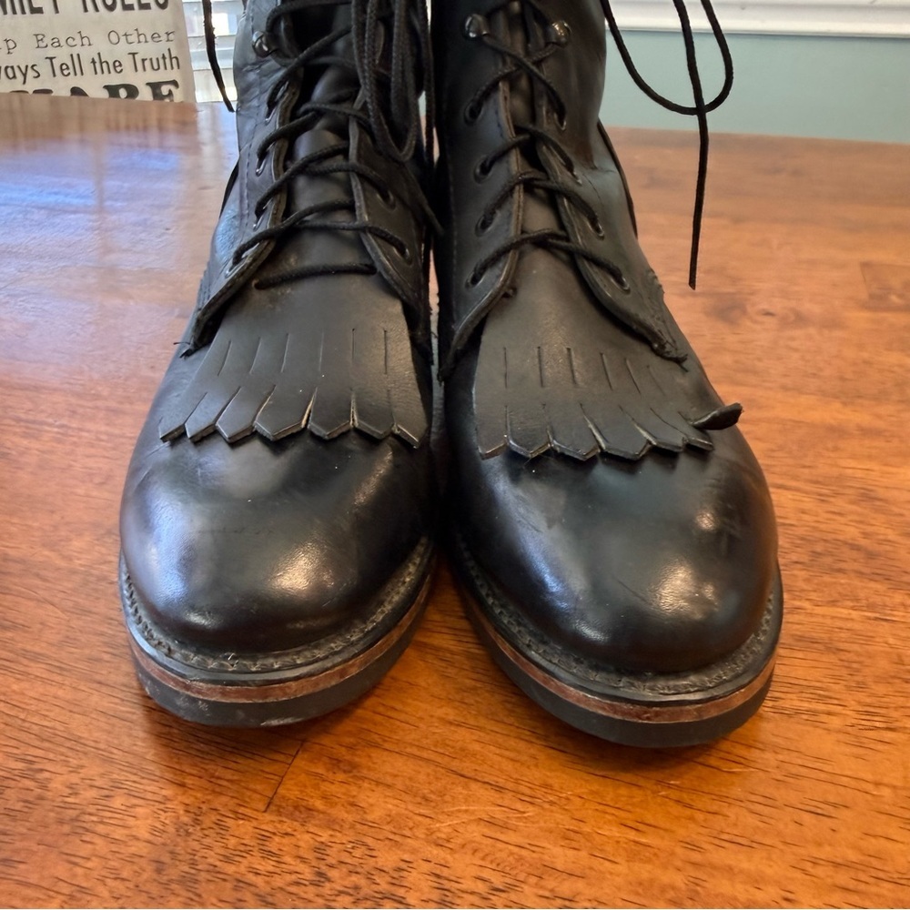 Vintage Durango Men’s 8.5 Black Leather Kiltie Packer Western Lace-Up Boots - Picture 7 of 15